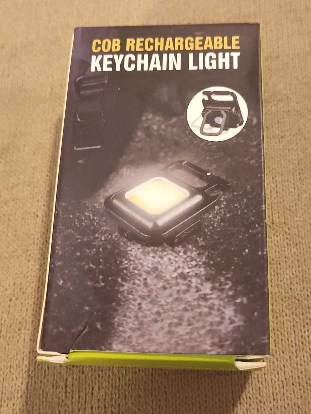 COB Rechargeable Keychain Light - Black with Yellow COB